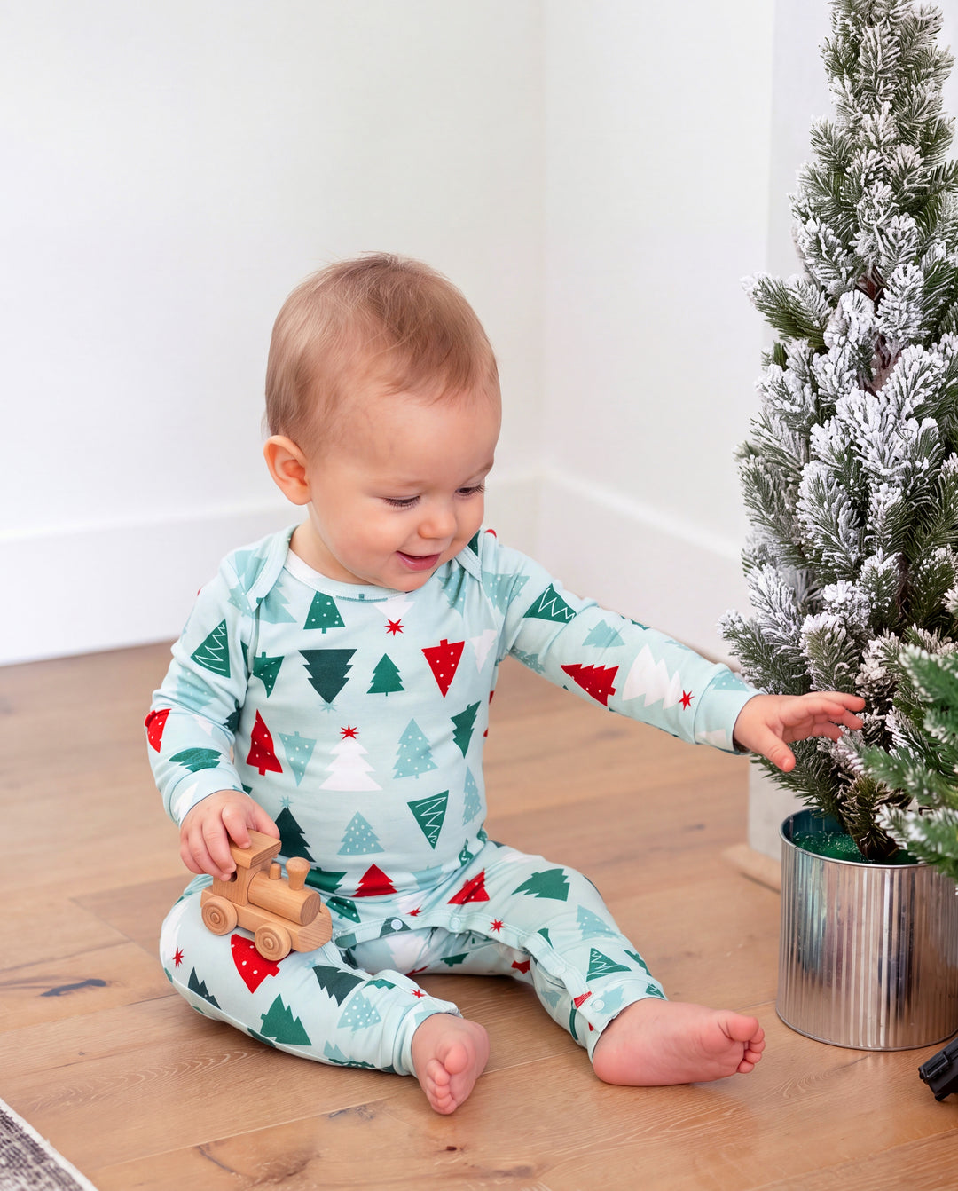Pyjamas de Noël assortis pour toute la famille, motif sapin de Noël, coton bleu