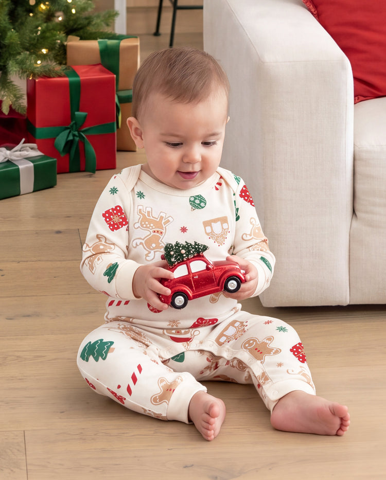 Pijamas navideños a juego para toda la familia con estampado de muñecos de jengibre y árboles de Navidad, algodón