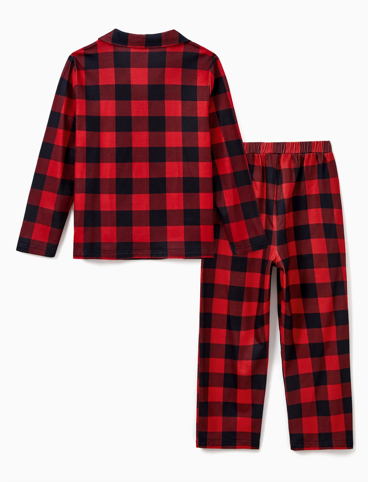 Christmas Matching Family Pajamas Set Allover Red Grid Print Long-sleeve Collared PJS with Christmas Socks Red
