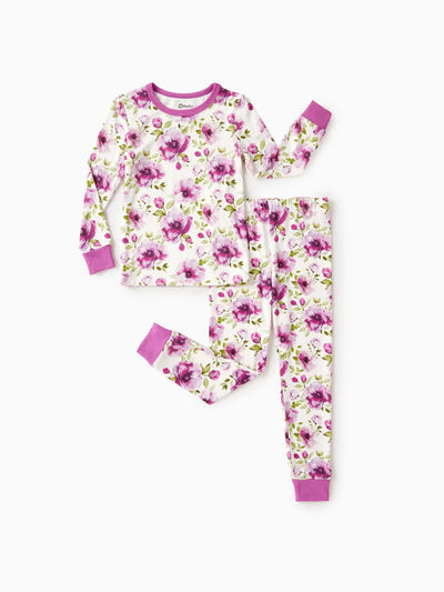 Weihnachten / Halloween Pyjama 2-teiliges Bambus-Pyjama-Set mit kindlichem Druck für Baby / Kleinkind (Eng anliegend) Helllila