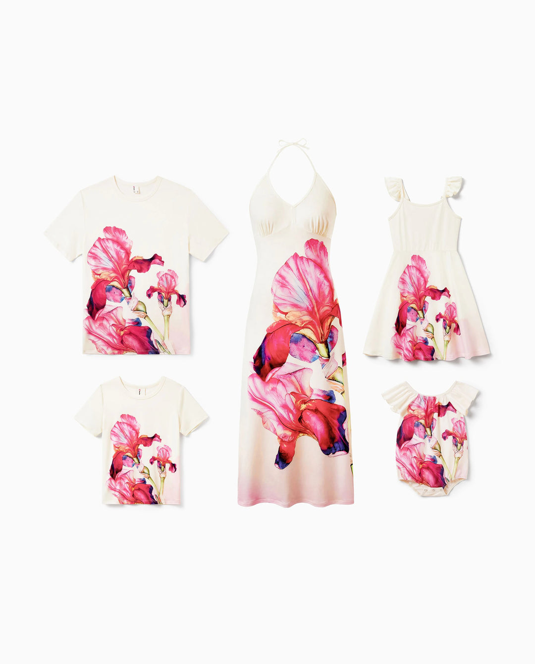 Family Matching Casual Outfit Floral Print T-shirt or Halter Dress Summer Set for Vacation  Apricot