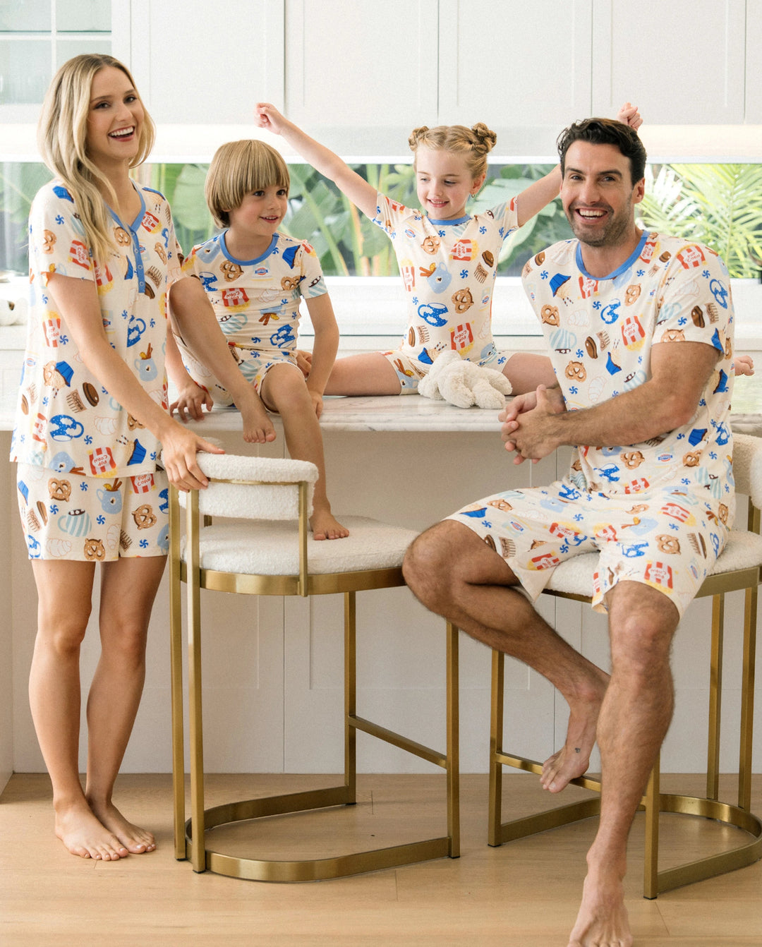 Family Matching Bamboo Pajamas Buttery Soft Bamboo Viscose PJs for Men Women Kids Toddler Baby, Cozy Dessert Print Short-sleeve Sleepwear Blue