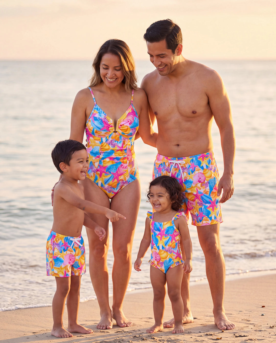 Maillots de bain assortis pour toute la famille à imprimé coquillages & étoiles de mer Maillot une pièce froncé & short de bain Multicolore