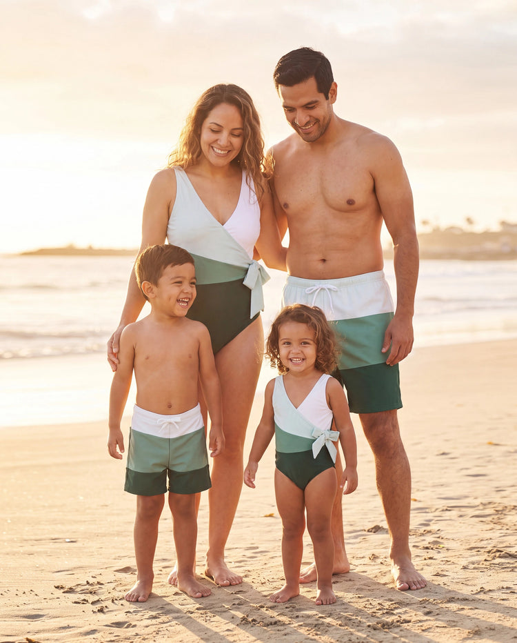 Family Matching Colorblock Swim Trunks or Wrap Side V-Neck Swimsuit MultiColour