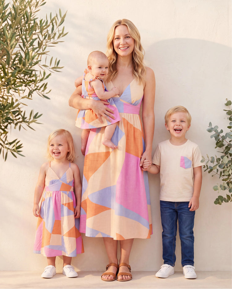 Mommy & me Outfits Set Colorblock Sleeveless Strappy Dress or Short-sleeve T-shirt Multi-color