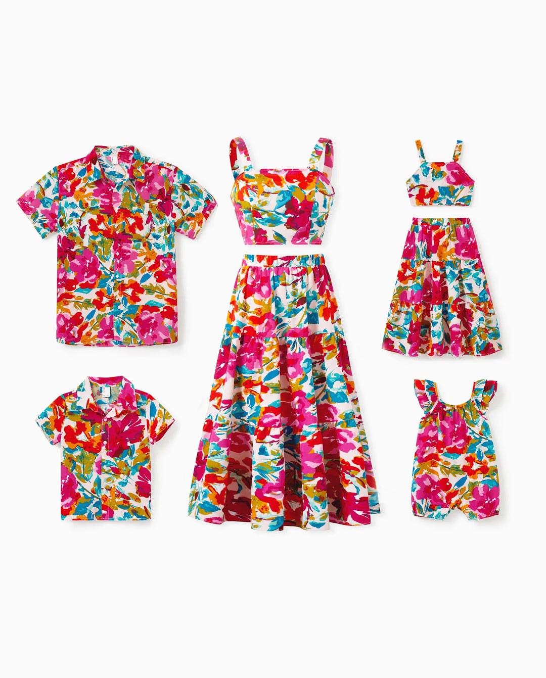 Conjuntos a juego coloridos para toda la familia, top sin mangas con tirantes y falda, conjuntos de camisa para vacaciones de verano, playa, sesiones de fotos, viajes Rosa fuerte