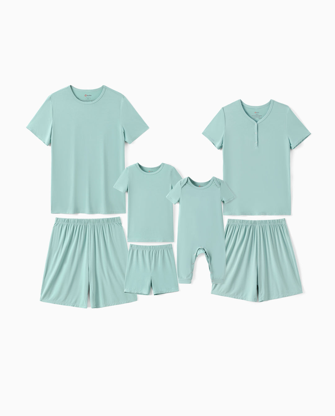 Bamboo Family Pajamas Solid Color Green Short Sleeve Matching Pajama Set ( Snug-Fitting for Children ) Green