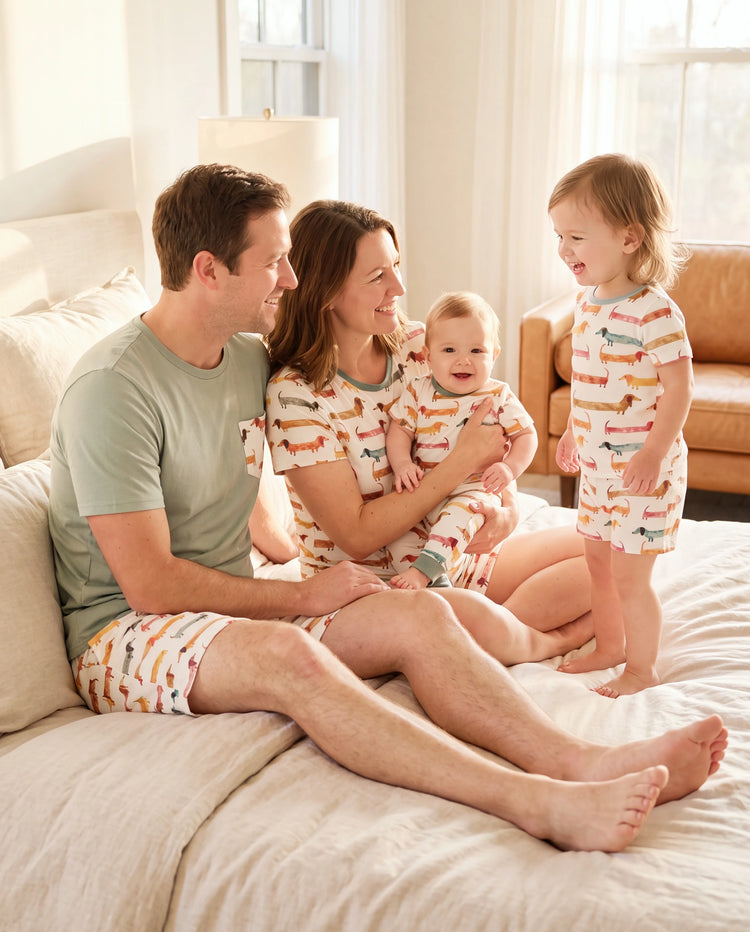 Bamboo Family Pajamas Cute Doggy Patterned Short-sleeve Matching Pajamas Set ( Snug-Fitting for Children ) Multi-color