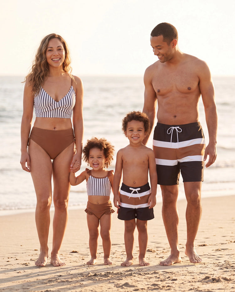 Family Matching Color Block Swimsuits Striped Bikini & Swim Trunks Set Color block