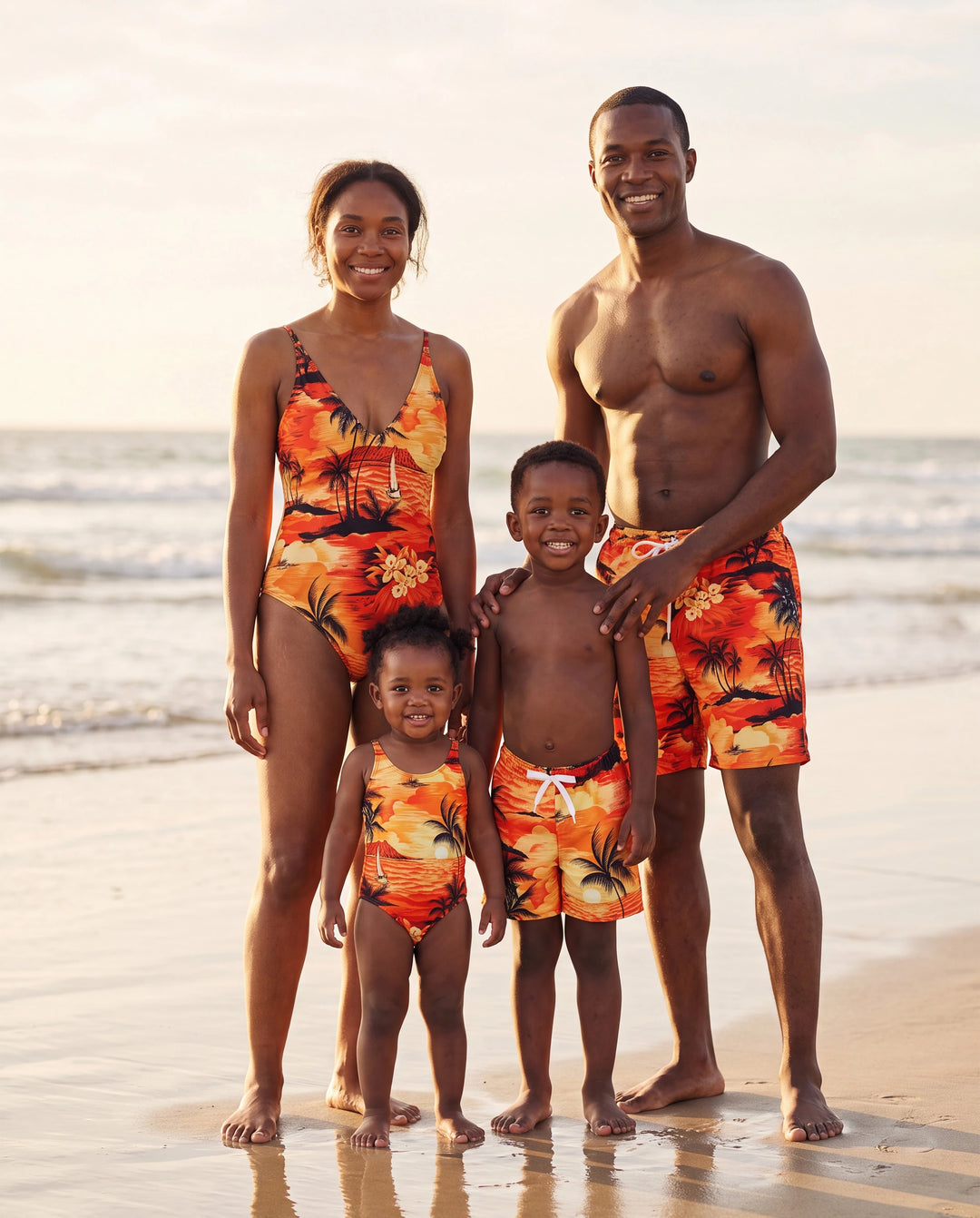 Trajes de baño hawaianos tropicales para la familia Trajes de baño a juego naranja