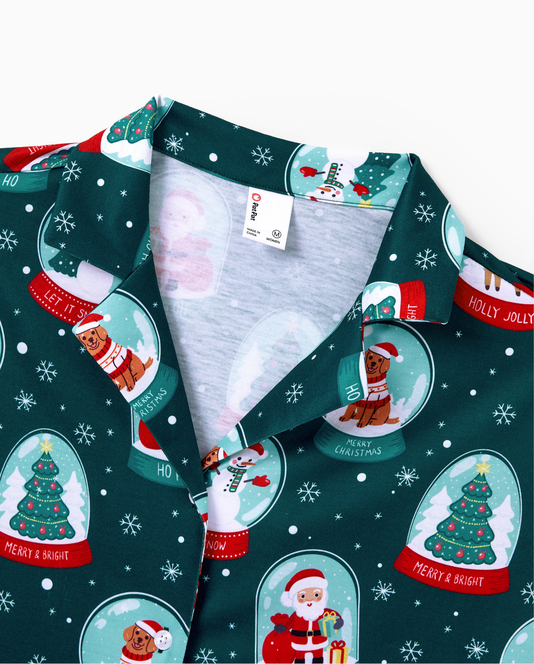 Conjunto de pijama familiar navideño a juego con estampado navideño de Papá Noel en turquesa