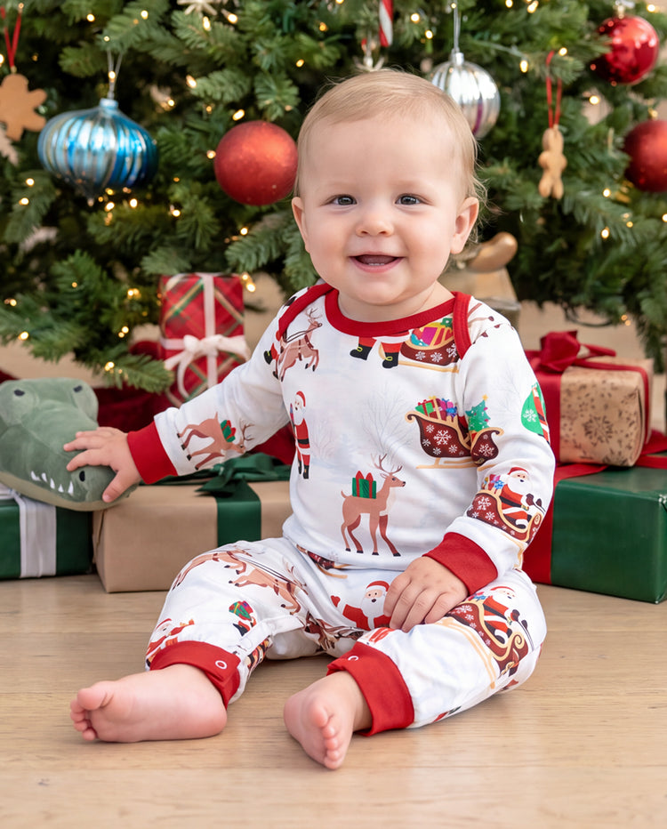 PatPat Family Matching Christmas Pajamas Reindeer & Santa Claus Print White Plus Size