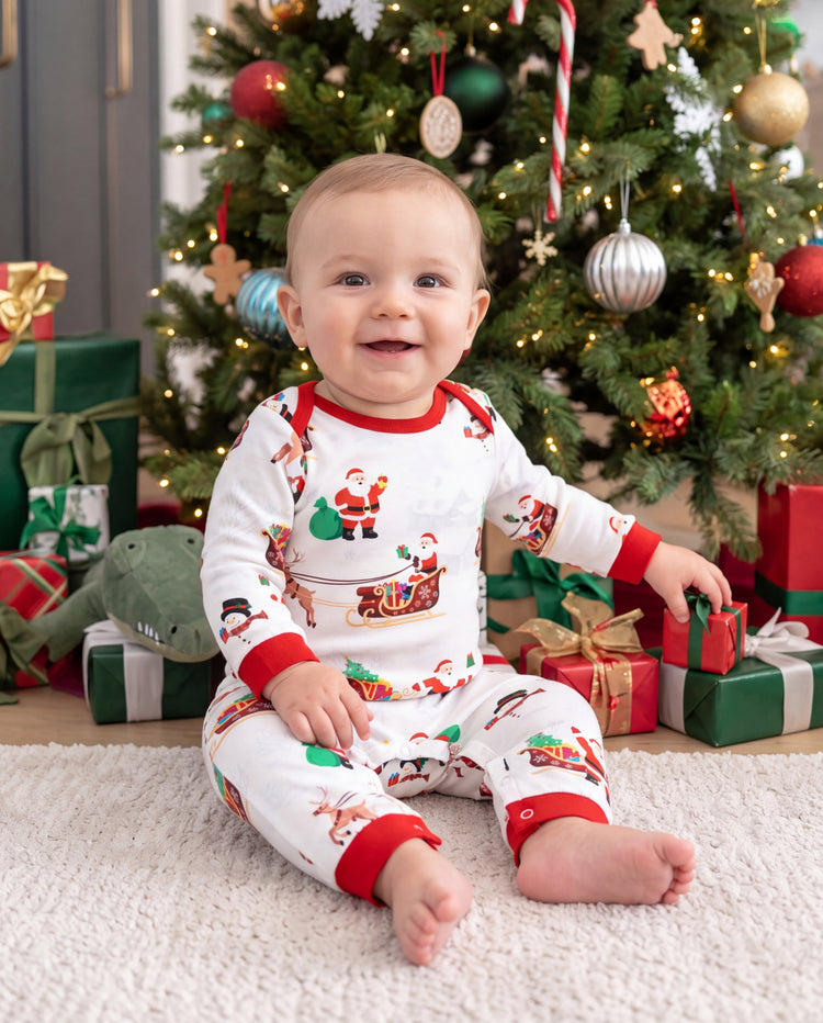 PatPat Family Matching Christmas Pajamas Reindeer & Santa Claus Print White Plus Size RED/WHITE
