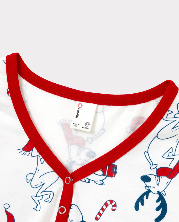 Ensemble pyjama de Noël assorti pour toute la famille, imprimé Père Noël et chiens, avec chaussettes de Noël blanches