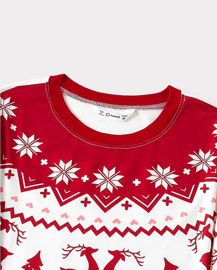 Family Matching Christmas Pajamas Fair Isle & Reindeer Print Red