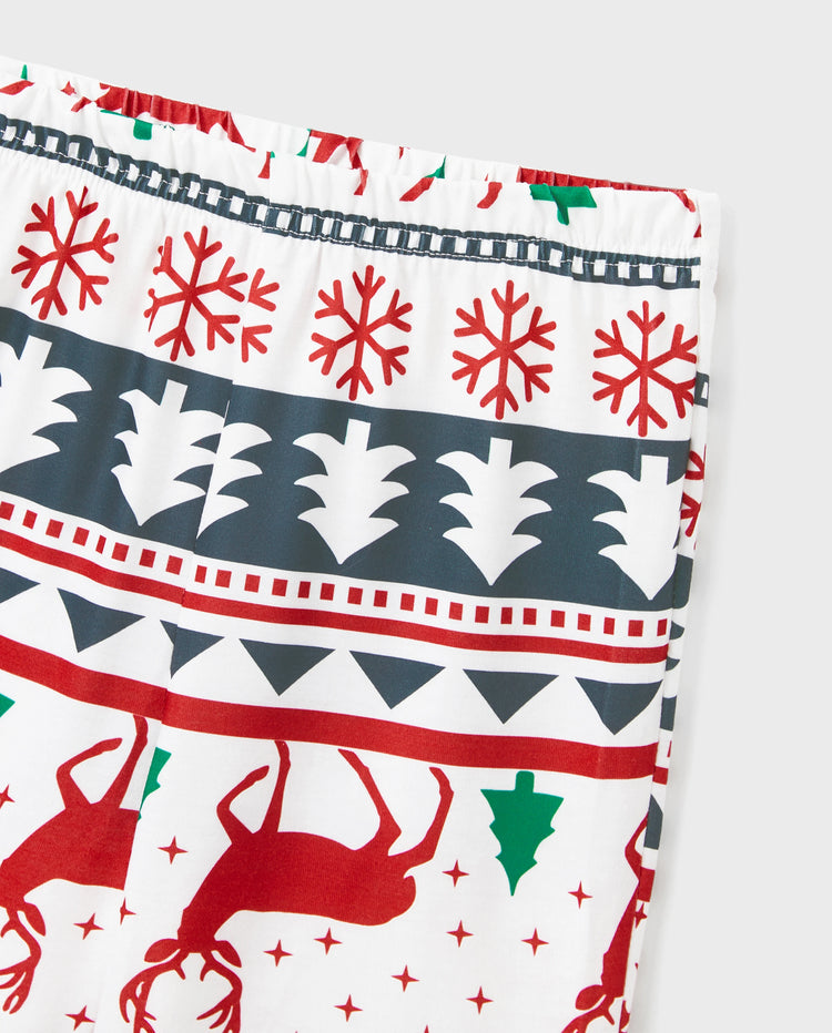 Family Christmas Pajamas All Over Reindeer Print Long-sleeve with Christmas Socks (SGS Certied Safety) Red+White