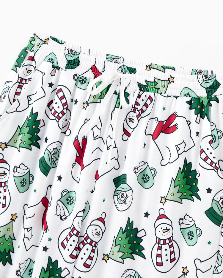 Pijama familiar navideño de manga larga con estampado de camisetas verdes alegres y pantalones con calcetines navideños (mediano, verde primavera)