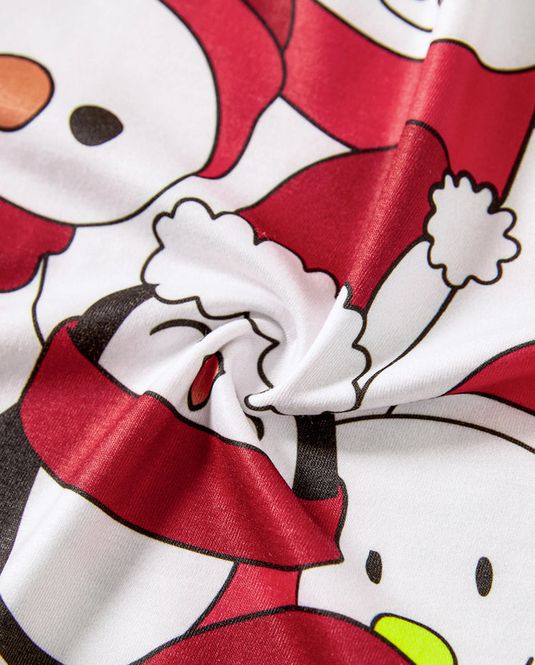 Christmas Santa and Snowman Print Family Matching Short-sleeve Tops and Shorts Pajamas Sets White