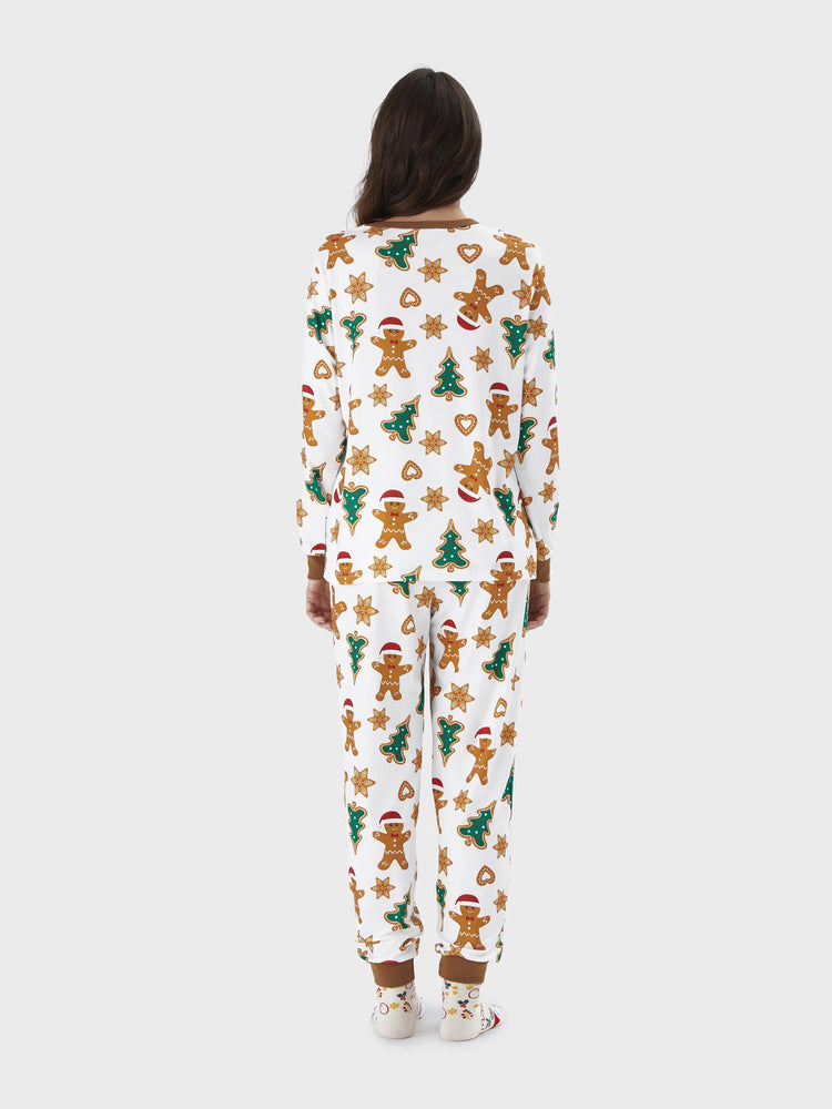 Pyjama de Noël à manches longues et imprimé arbre et bonhomme en pain d'épices, avec chaussettes de Noël, couleur café