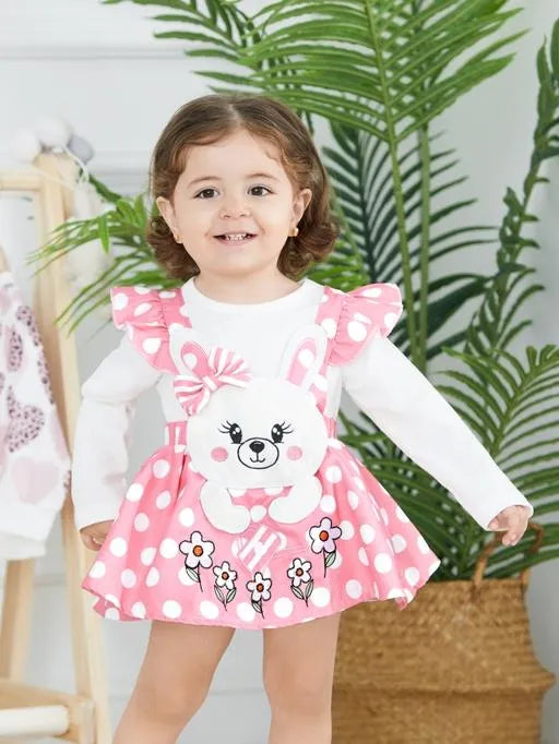 Baby Girl Rabbit Pattern Ruffle Long Sleeve Romper Pink