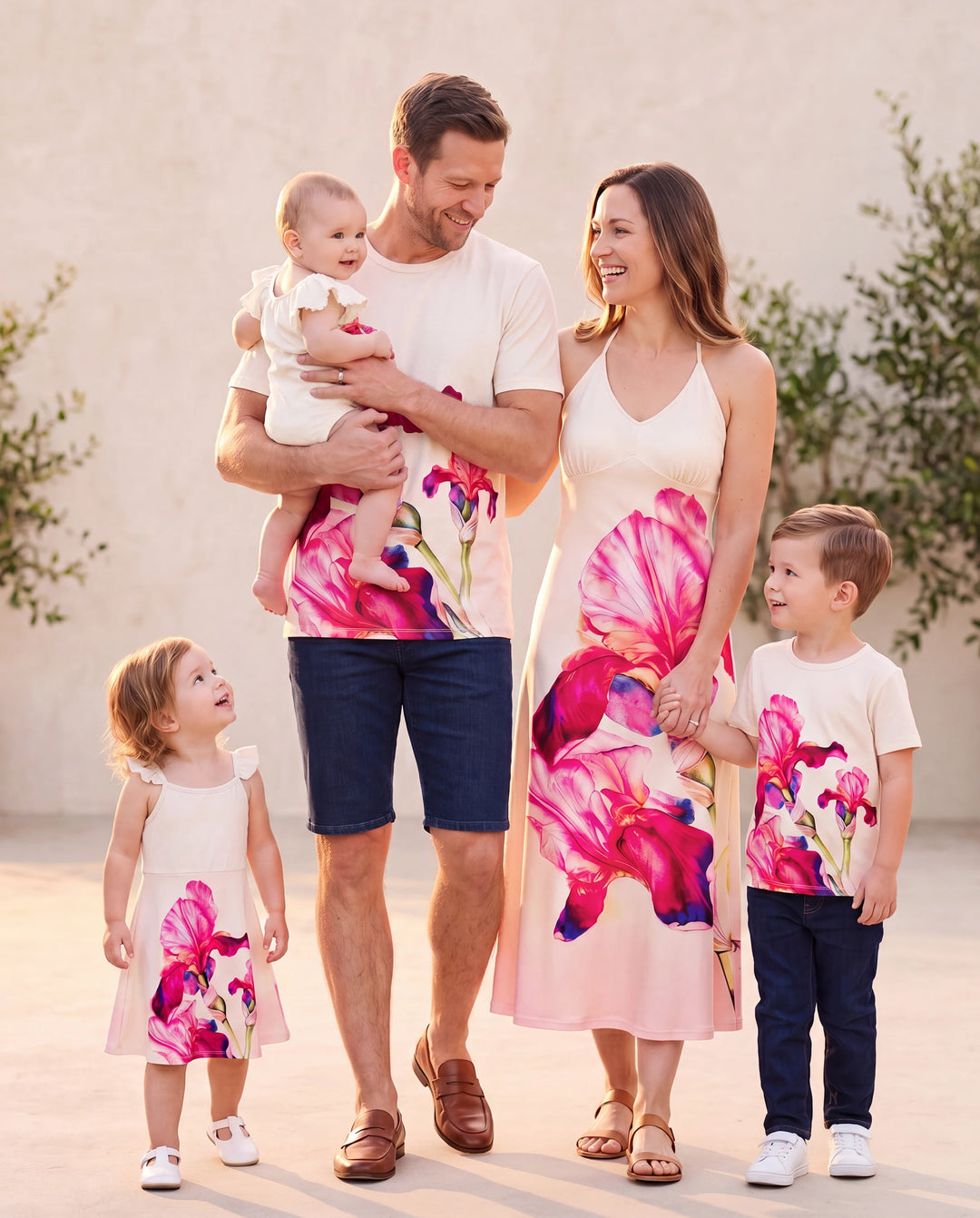 Family Matching Casual Outfit Floral Print T-shirt or Halter Dress Summer Set for Vacation  Apricot