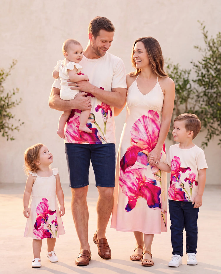 Family Matching Casual Outfit Floral Print T-shirt or Halter Dress Summer Set for Vacation  Apricot