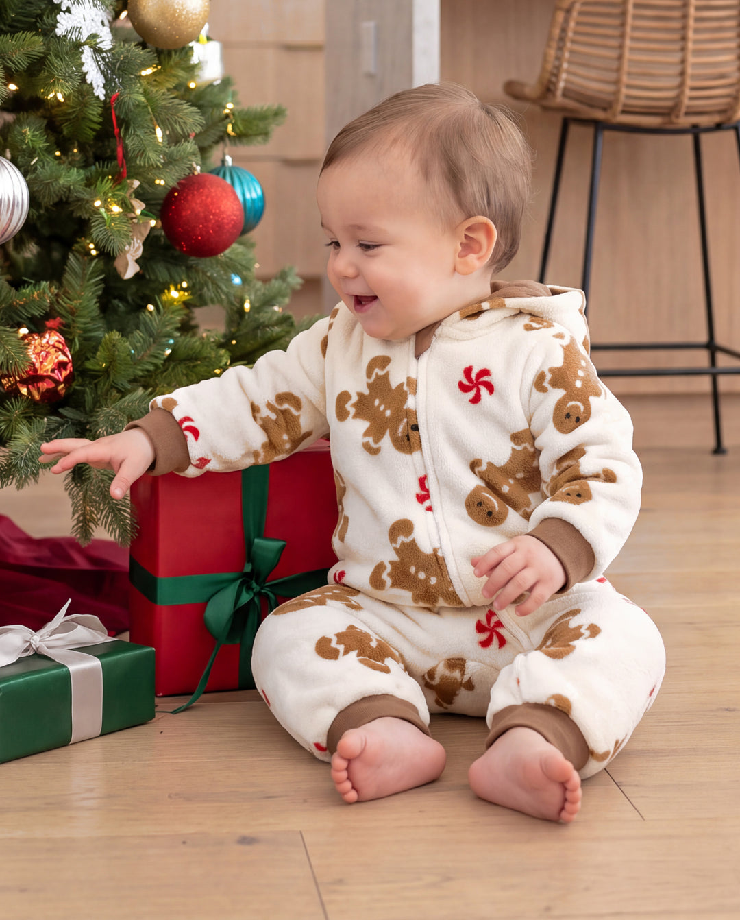 Pyjama de Noël assorti pour toute la famille, imprimé pain d’épice, combinaison en polaire corail