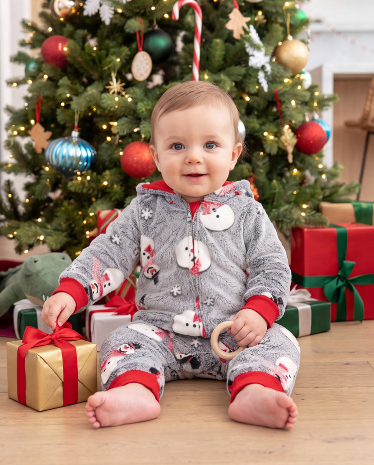 PatPat Family Matching Christmas Pajamas Snowman Print Coral Fleece Gray Christmas Onesie