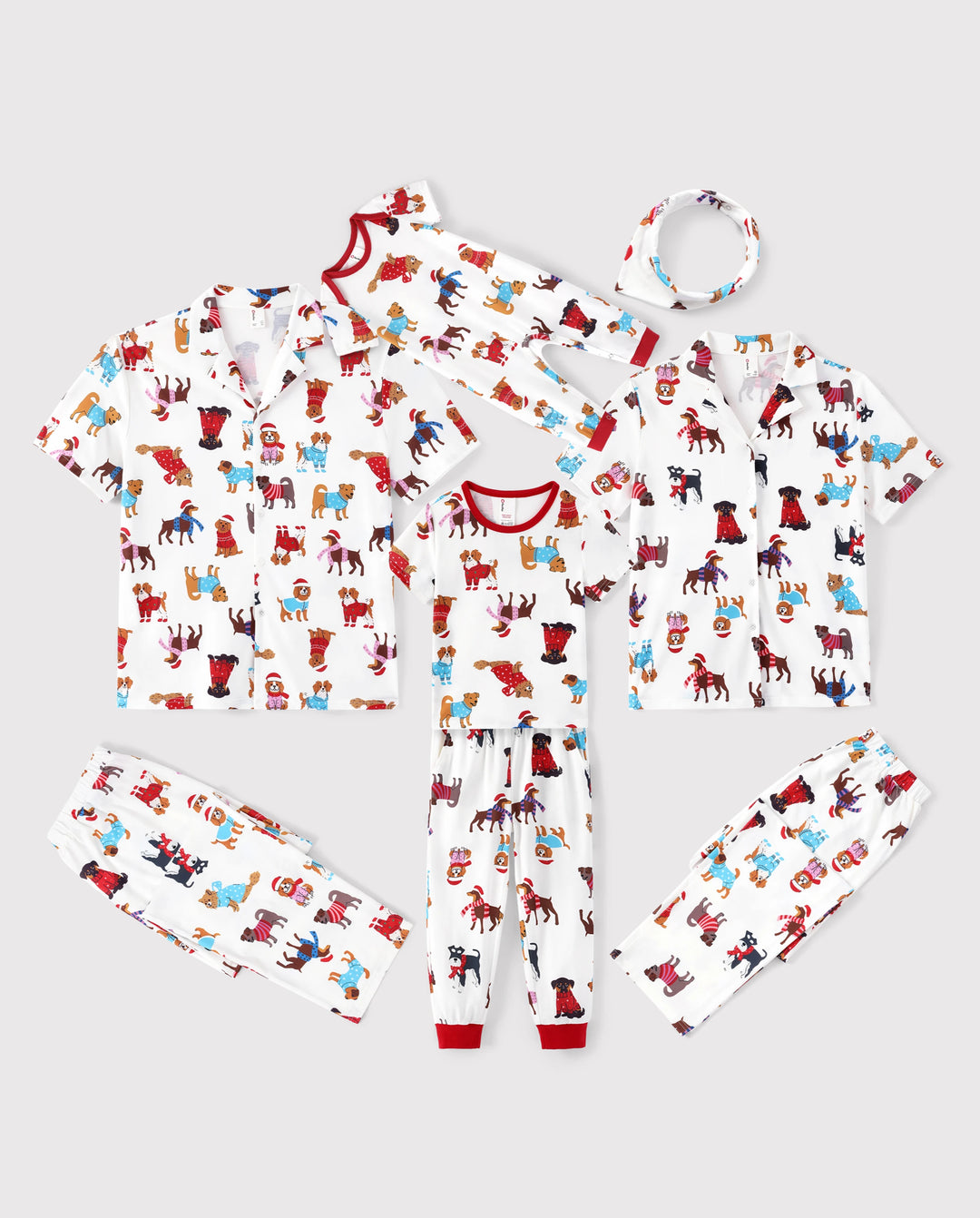 Christmas Matching Family Pajamas Festive Dog Print Red & White