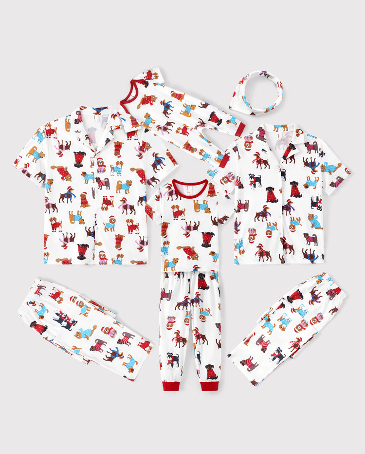 Christmas Matching Family Pajamas Festive Dog Print Red & White