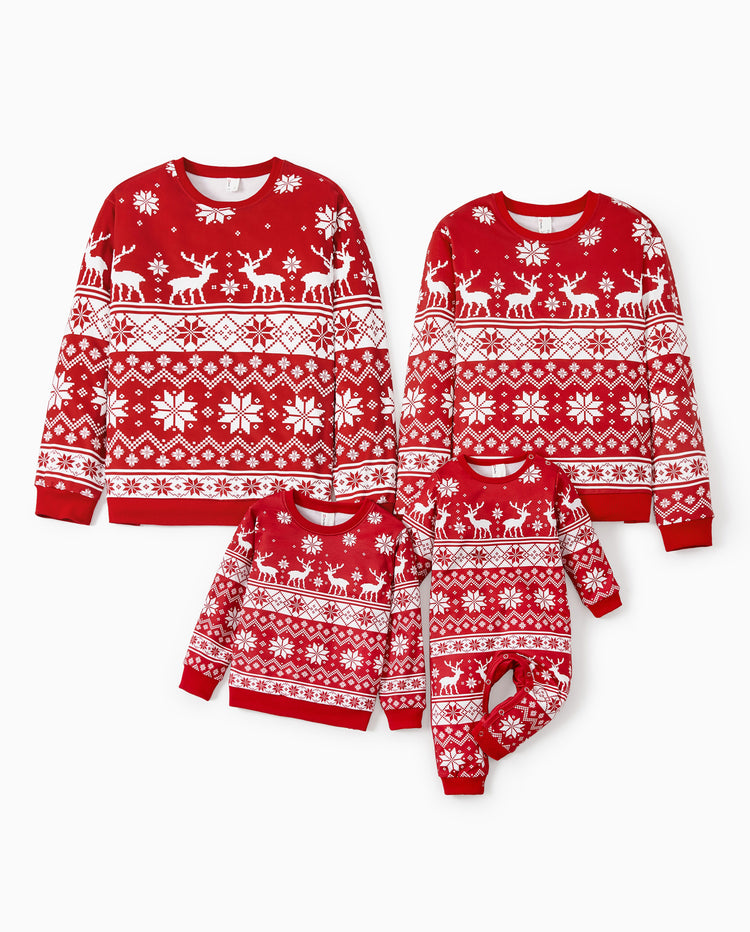 Camisetas de manga larga con estampado navideño familiar a juego con temática de festival, color rojo