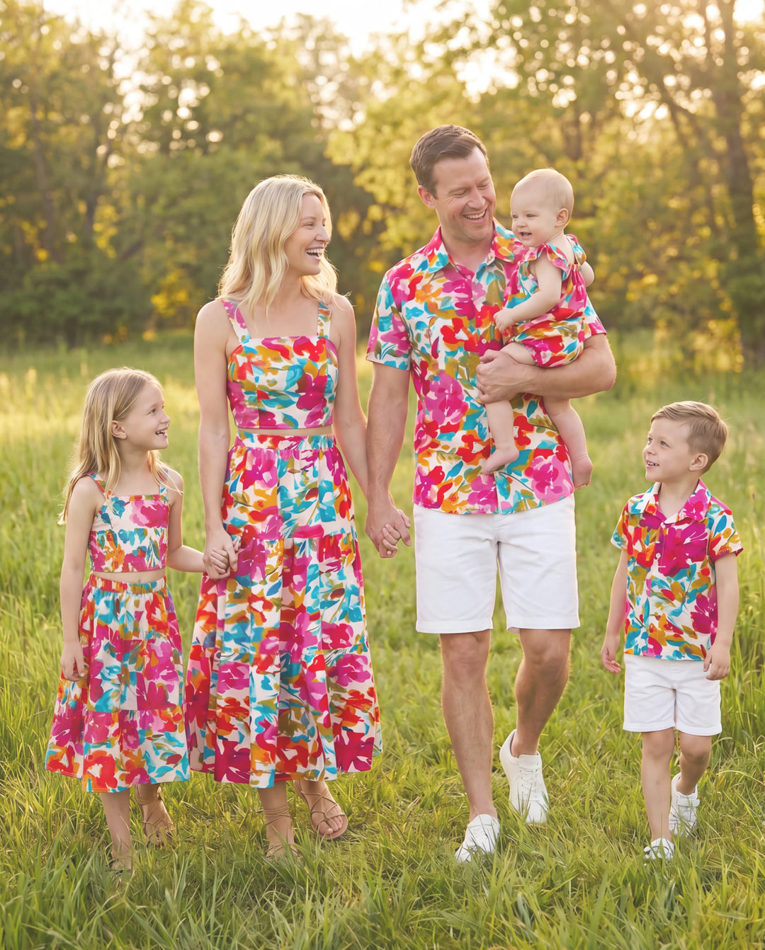 Conjuntos a juego coloridos para toda la familia, top sin mangas con tirantes y falda, conjuntos de camisa para vacaciones de verano, playa, sesiones de fotos, viajes Rosa fuerte