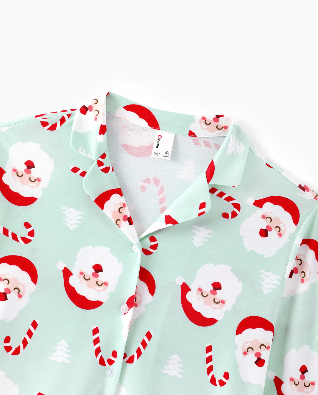 Christmas Matching Family Collared Pajamas Santa Claus Print Green