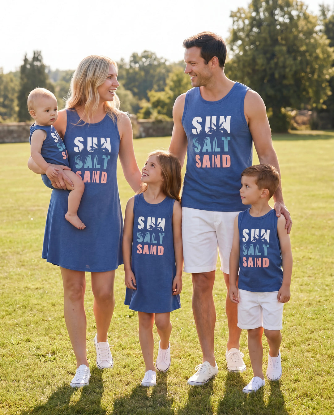 Family Matching Sets Blue Tank Top or Flowy A-Line Tank Dress with Pockets Blue