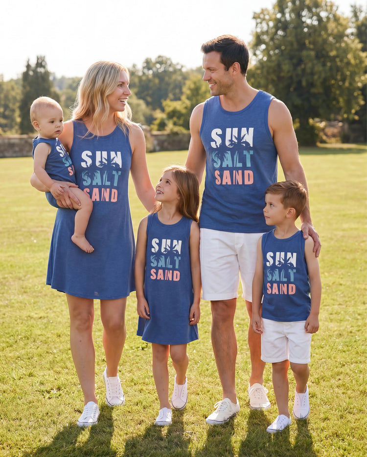 Family Matching Sets Blue Tank Top or Flowy A-Line Tank Dress with Pockets Blue