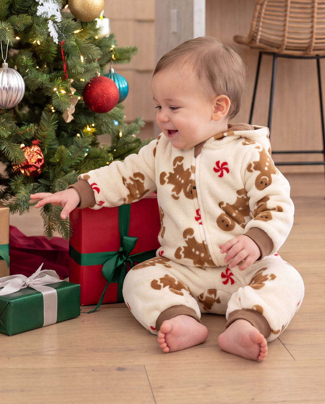 Christmas Matching Family Coral Fleece Pajamas Gingerbread Print