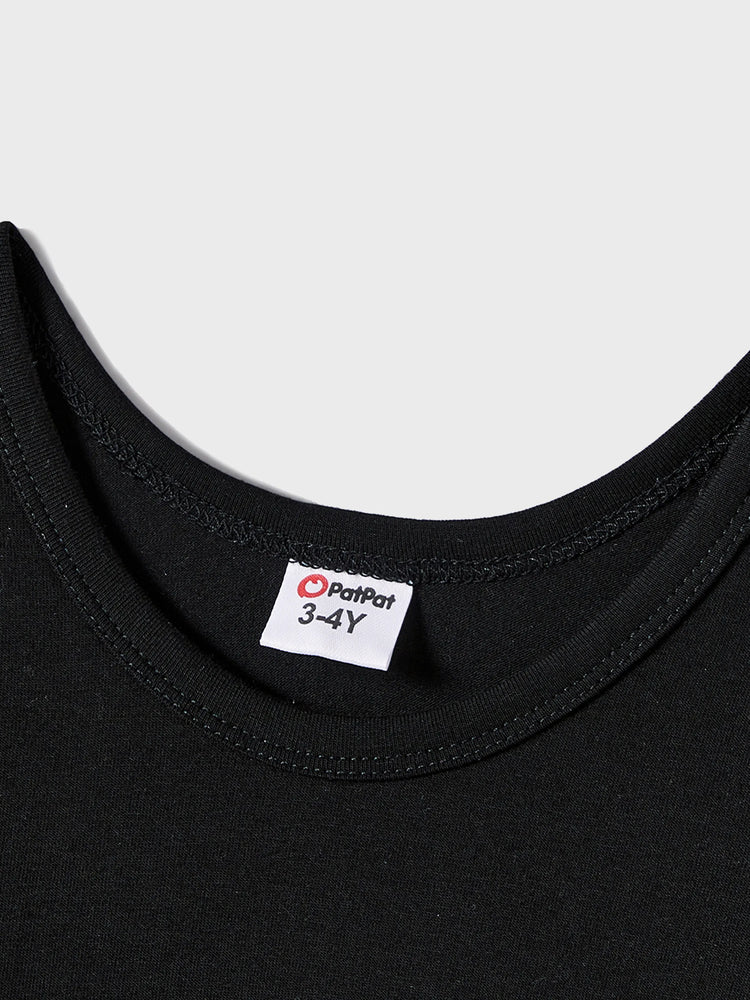 Family Matching Black-Almond Mesh Skirt and Classic Round Neck Long Sleeve Tops Sets Black