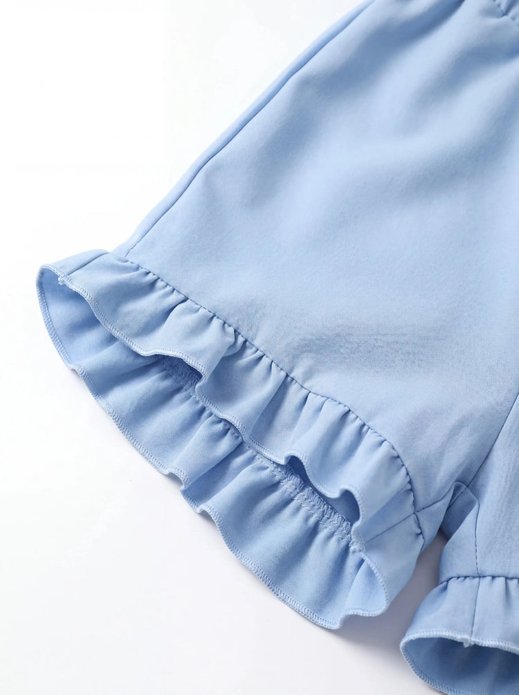 Ocean Vibes Toddler Girl Bow Ruffle Top & Shorts Set Blue