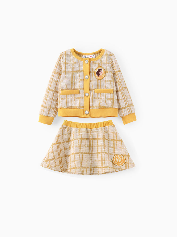 Disney Princess Belle Tweed Cardigan And Skirt Set Yellow