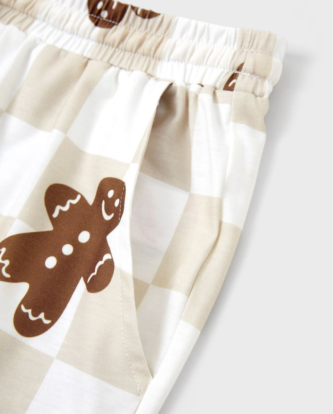 Christmas Matching Family Pajamas Set Block checkered Gingerbread Print PJS with Christmas Socks Khaki