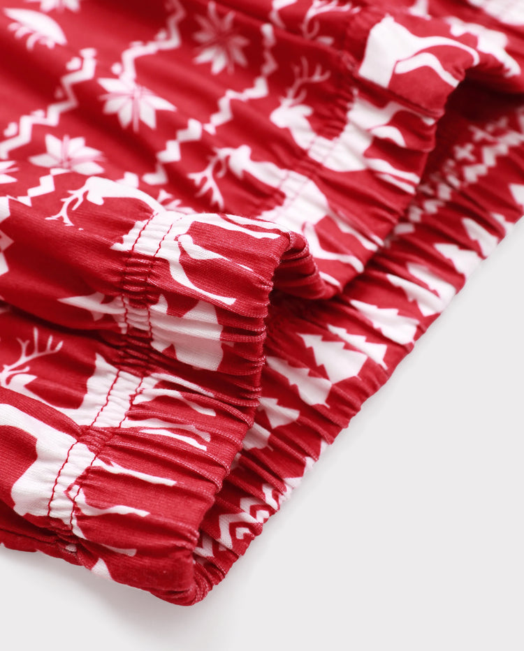 Family Matching Christmas Pajamas Fair Isle & Reindeer Print Red