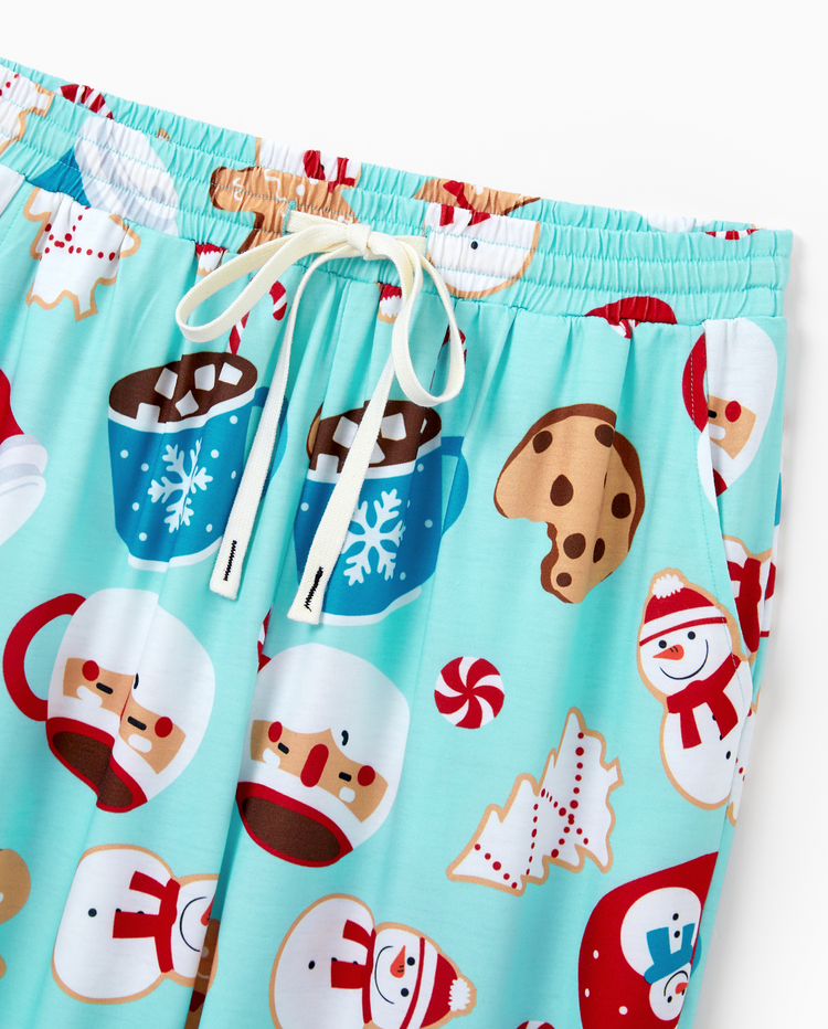 Family Matching Christmas Pajamas Mug & Gingerbread Print Blue Plus Size