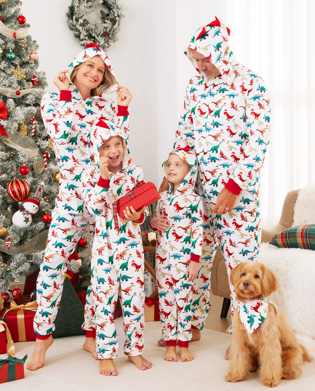 Pijama familiar navideño a juego con diseño 3D, mono y calcetines navideños multicolor