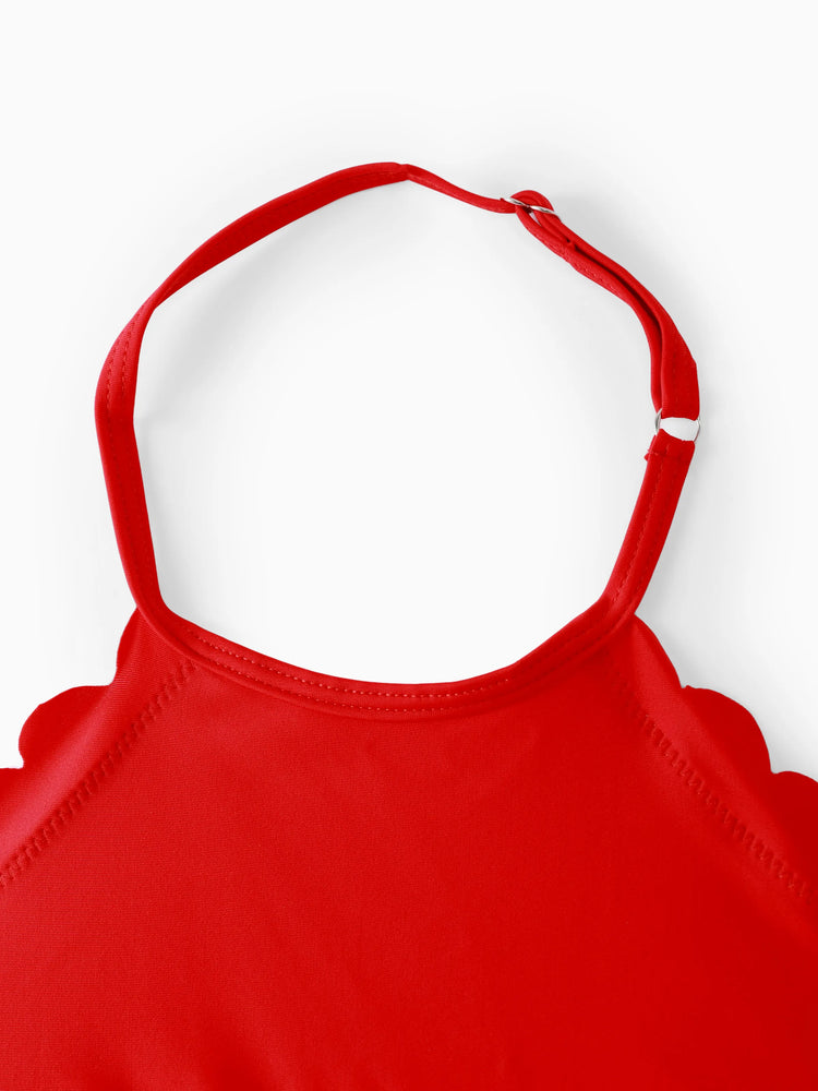 Toddler Girl Floral Drawstring Ruched Shell Edge Bikini Red