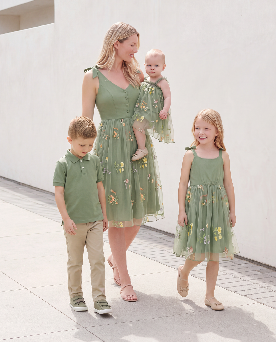 Mama & ich Polo-Kragen Kurzarm-Hemd oder V-Ausschnitt Träger-Mesh-Kleid Grün