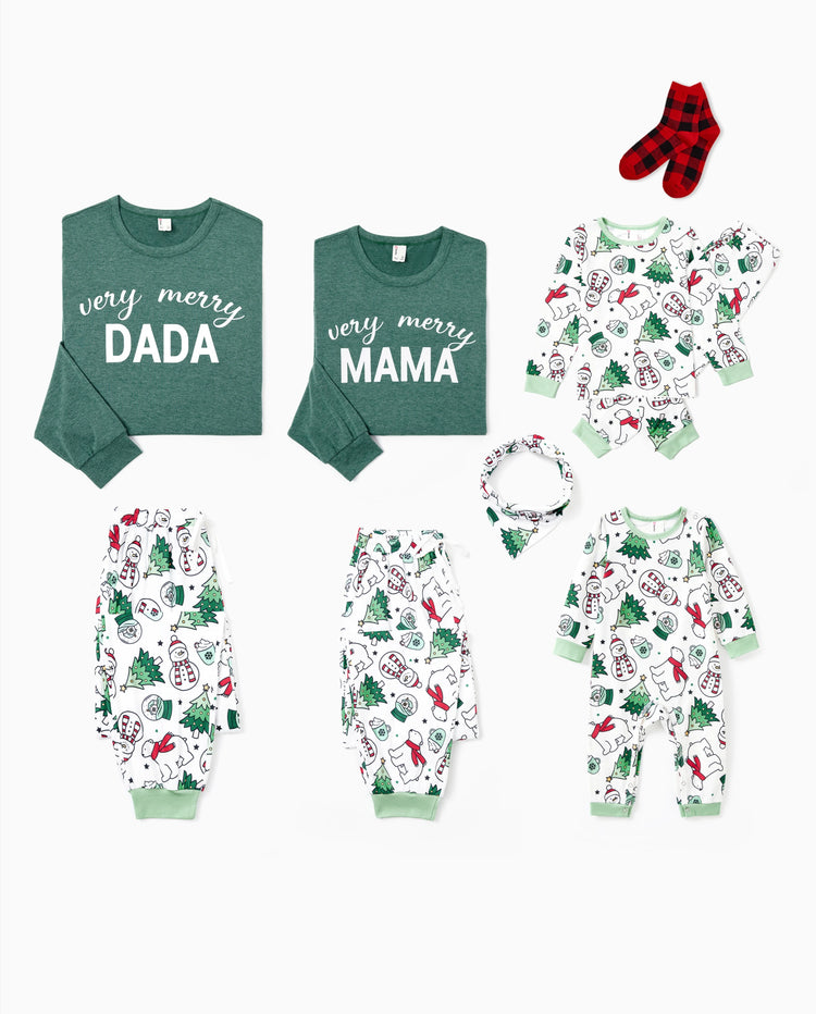 Pijama familiar navideño de manga larga con estampado de camisetas verdes alegres y pantalones con calcetines navideños (mediano, verde primavera)