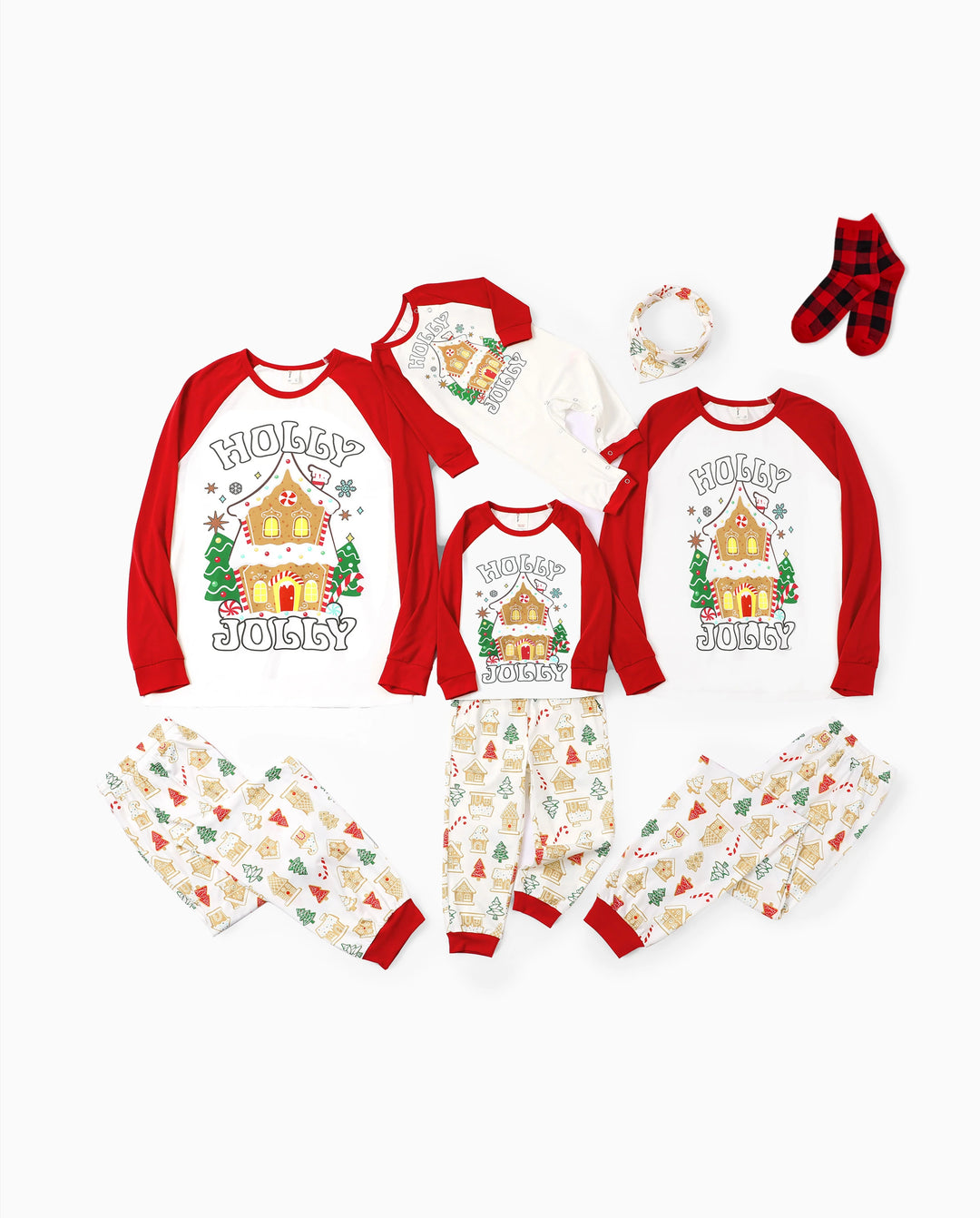 Christmas Matching Family Pajamas Gingerbread House & Xmas Tree Print