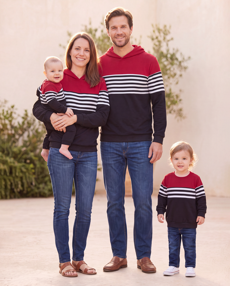 Family Matching Casual Color-Block-Streifen-Print Langarm-Oberteile mit Kapuze Farbblock