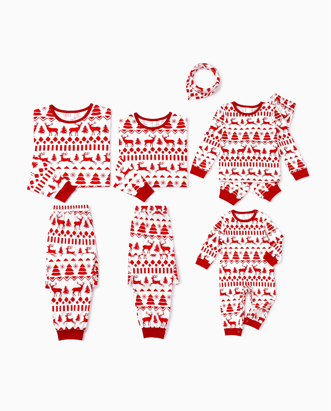 Christmas Matching Family Pajamas Fair Isle & Reindeer Print Red