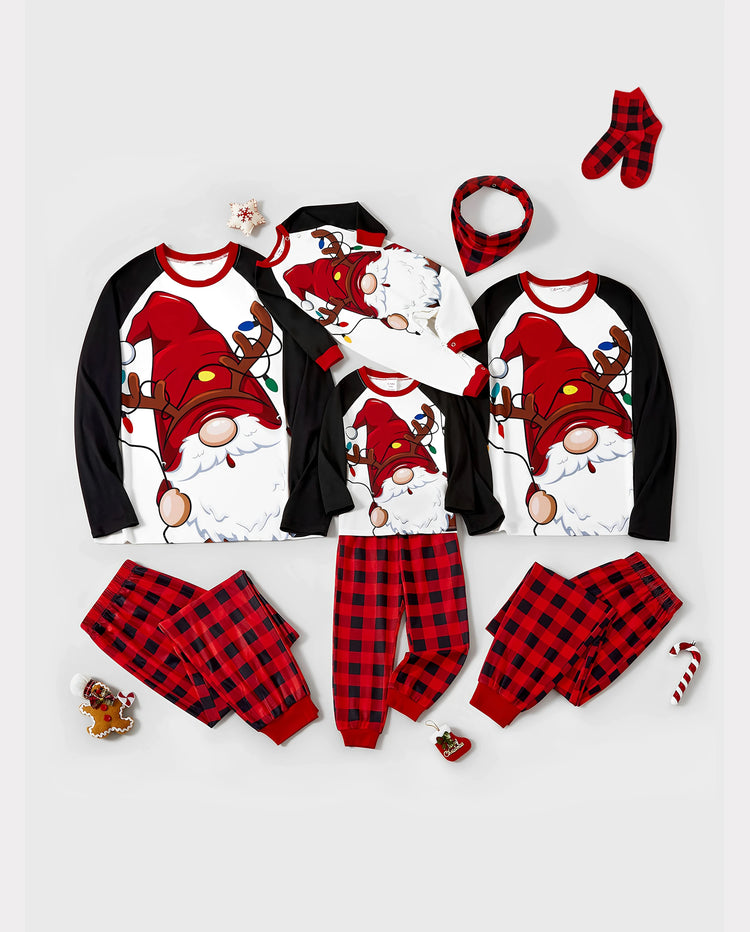 Pijama familiar navideño a juego con estampado de Papá Noel, mangas raglán y calcetines navideños (certificado SGS) en rojo